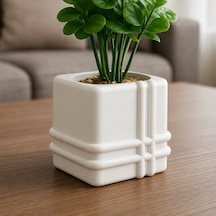 3d Baskı Square Planter - Izgara Desenli Küp Saksı-beyaz Çok Renkli