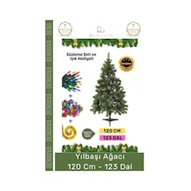 Premium Kutu Süsleme Seti Yılbaşı Çam Ağacı Renkli Işığı Yeni Yıl Süsleri Noel Paketi 120 Cm 123 Dal