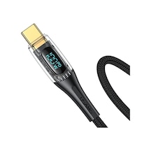 Usams Sj591 Type-c To Type-c Pd 100w Şeffaf Dijital Ekran Kablo Hızlı Şarj 2m Siyah