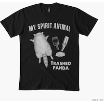 Flood Of Style My Spirit Animal Trashed Panda T-shirt Erkekler Kadınlar İçin % 100% Pamuklu Tişörtler Kısa K Siyah