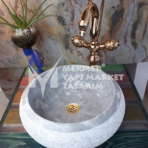 Gri Mermer Dışı Taramalı Bombeli Lavabo