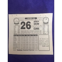 26 Ekim 2001 Takvim Yaprağı - Nostalji Koleksiyonluk Takvim Yaprağı B