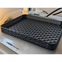 3d Baskı Petek Delikli Mutfak Tepsisi Yağdanlık Ve Sıvı Sabun Altlığı Süzdürmeli Damlalık Tepsisi Siyah