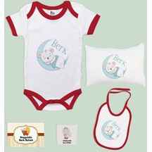 Bk Kids Kişiye Özel İsimli 5 Parça Kırmızı Bebek Body Zıbın Yastık Hediye Seti, Yeni Doğan Bebek Giyim Hediyesi-6