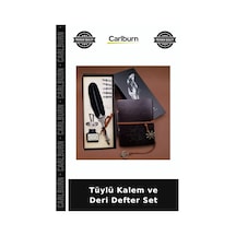 Tüylü Kalem Ve Deri Defter Set Dekoratif Ürün Ofis Hediyesi Yazı Gereci