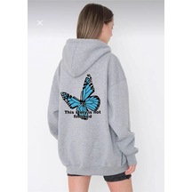 Altamira Unisex Siyah Kelebek Sırt Baskılı Ince Mevsimlik Kapşonlu Oversize Hırka 001