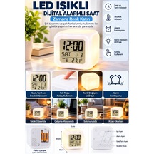 Dekoratif Led Dijital Alarm Küp Saati 10x10 Cm Çok Renkli