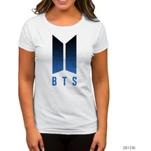 Bts Blue Logo Beyaz Kadın Tişört