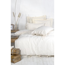 Ecocotton Amanda Çift Kişilik Nevresim Takımı %100 Organik Pamuk Keten Dantelli Krem 200x220 Cm-1473 Krem