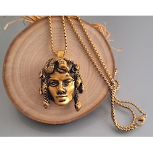 Antik Eskitme Altın Renk Gotik Tarz Paslanmaz Çelik Medusa Kolye Altın
