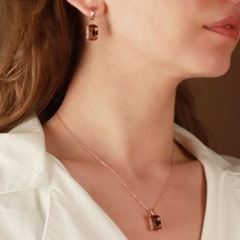 Zultanit Taşlı Emerald Kesim Rose Gold Kaplama Gümüş Set Gümüş