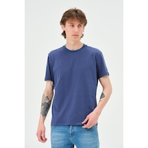 Erkek Bisiklet Yaka Regular Kalıp T-shirt İndigo Siyah