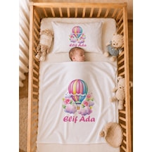 İsme Özel Kız Bebek Battaniye 80x80 Cm Ve Yastık Kılıfı 35x45 Cm %100 Pamuk Organik Baskılı Bebek Seti Bebek Hediyesi 1049yb Krem