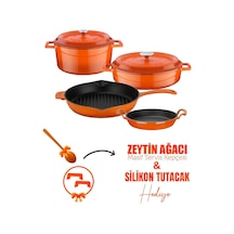 Lava Döküm Çeyiz Seti - Mutfakta Uzun Yıllar Güvenle Kullanım Turuncu