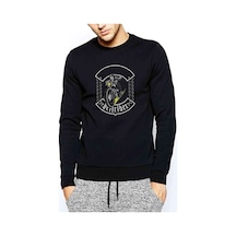 Hand Drawing Of Skull Riding Vintage Baskılı Siyah Erkek Sweat