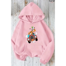 Arabalı Goffy Baskılı Sweatshirt Pembe