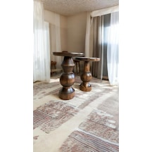 Wood Wooden Ahşap 2'li Set Mantar Yan Sehpa Modern Fiskos / Ceviz