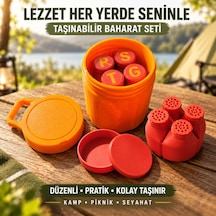 Taşınabilir 4 Lü Baharatlık Seti Mini Kase Ve Taşıma Kabı Turuncu