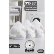 3'lü Perde Ve Çamaşır Yıkama Filesi Seti - Büyük Boy İpli Yıkama Filesi 60x80 Cm Beyaz
