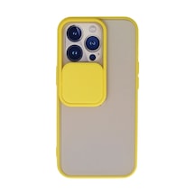 Apple iPhone Uyumlu 13 Pro Kılıf Palm Buzlu Kamera Sürgülü Silikon - Sarı İtdark35486