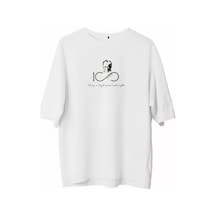 Modi Green Baskılı Unisex Günlük Stil Beyaz Fine Line Minimal Oversize Tişör