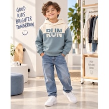 Ta&ce Kıds Tace Kıds Erkek Çocuk Kapüşonlu Sweatshirt Mavi - Ekru Renkli Ve Ön Baskılı Ekru - Mavi