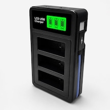 Coverzone Gopro Hero 9 Hero 10 Hero 11 Hero 12 İle Uyumlu 3 Slot Lcd Ekranlı Usb Batarya Şarj Cihazı Ahdbt-901 Ahdbt-