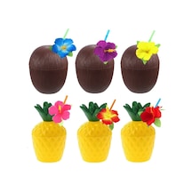 Ananas &amp Hindistan Cevizi Tasarımlı Pipetli Bardak Seti Tdrtr