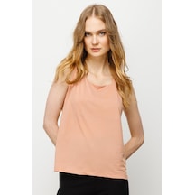 Kadın Kare Yaka Askılı T-shirt Pudra Pudra