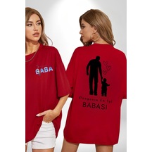 Babalar Günü Dünyanın En İyi Babası Kırmızı Oversize Unisex Ön Ve Sırt Baskılı Tişört Kırmızı