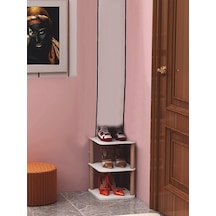 3 Katlı Ayakkabılık Üç Bölmeli Ayakkabı Organizeri Dekoratif Ayakkabı Rafı Beyaz