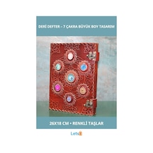 Taşlı Deri Defter Büyük Boy 7 Çakra Tasarımlı 26x18 Cm Çok Renkli