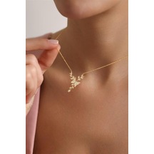 925 Ayar Gümüş Gold Kaplama Daldaki Kelebek Kolye