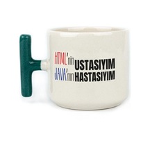 Html'ni Ustasıyım Java'nın Hastasıyım Baskılı Yeşil Kulplu T Kupa