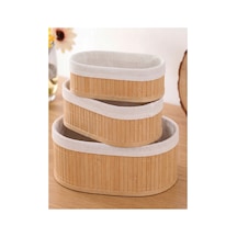 Oval 3 Lü Set İçi Kumaşlı Oval Bambu Düzenleyici Sepet Çok Amaçlı Organizer-oval Bej Bej