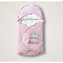 Yenidoğan Princess Nakışlı Çizgi Efektli Kız Bebek Klasik Kundak Bebek Battaniyesi Pembe Renkli Çok Renkli