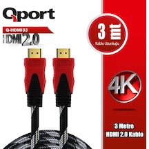 Qport Q-hdmı33 3m 2.0v 4k Altın Uçlu Örgülü Kablo
