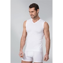 Erkek V Yaka Atlet Sıfır Kol Body 6lı Paket 118 Beyaz