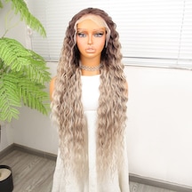 Kumral Beyaz Platin Ombre Ve Röfleli Fiber Sentetik Tül Peruk - Mıex-740048 Renkli