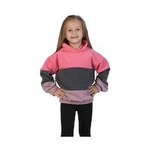 Erdem Kıds Kız Çocuk Sweatshirt-kazak Kapüşonlu Beli Lastikli Çok Renkli Kışlık Polar Sweat Pembe-antrasit-lila Pembe-antrasit-lila