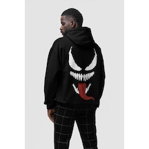 Sevbano Venom Karakter Baskılı Unisex Oversize Film Hoodie Siyah