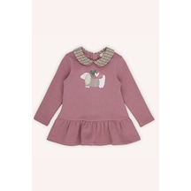 Kız Bebek Yaka Detaylı Örme Pembe Elbise 8408373