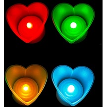 Kalpli Led Işıklı Mum Kırmızı Mum Yeşil Mum Beyaz Mum Sarı Mum Heart Led Light Colors Candle 8 Adet