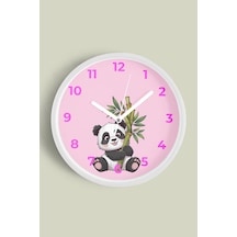 Sevimli Panda Çocuk Odası Duvar Saati - 42cm - Önü Camlı Beyaz Kasa - Sessiz Mekanizma Beyaz
