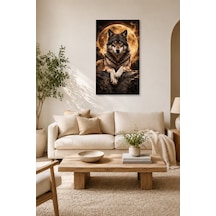 Tam Renk Premium Seri Altın Dolunay Kurt Alfa Kurt Modern Loft Dekoratif Kanvas Duvar Tablosu Çok Renkli