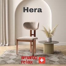 Smarto Relax Hera 2'li Yemek Masası Sandalye Seti - Ahşap Ayaklı, Krem Kumaş Kahverengi