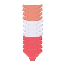 12 Adet Süper Eko Set Likralı Kadın Slip Külot Pudra Beyaz Fuşya Çok Renkli