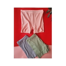 Demirsa Boutique Pamuklu Fitilli 3'lü Ribana Kadın Şort-külot Yeşil, Pembe, Mavi Mavi-pembe-yeşil