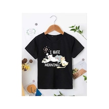 Kız Çocuk Bisiklet Yaka Baskılı T-shirt - Siyah