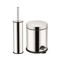 Maxiflow Çöp Kovası 5 Lt Ve Klozet Fırçası Birlikte Krom Paslanma